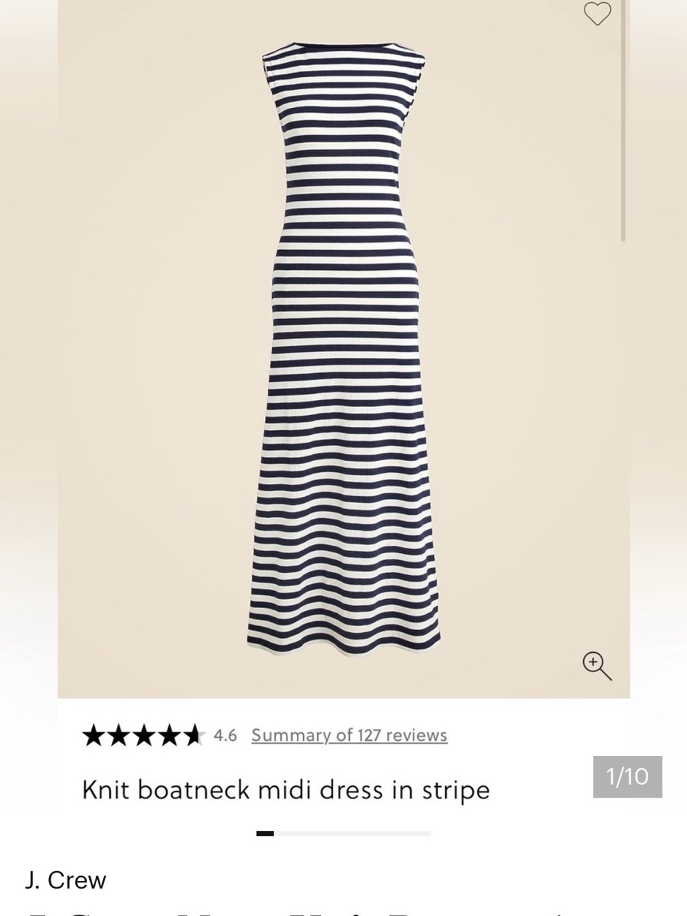 J. Crew Navy and White Striped Boatneck Midi Dress- large